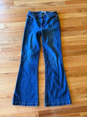 PAIGE Dark Blue Flare Jeans - High Rise Wide Leg Genevieve style